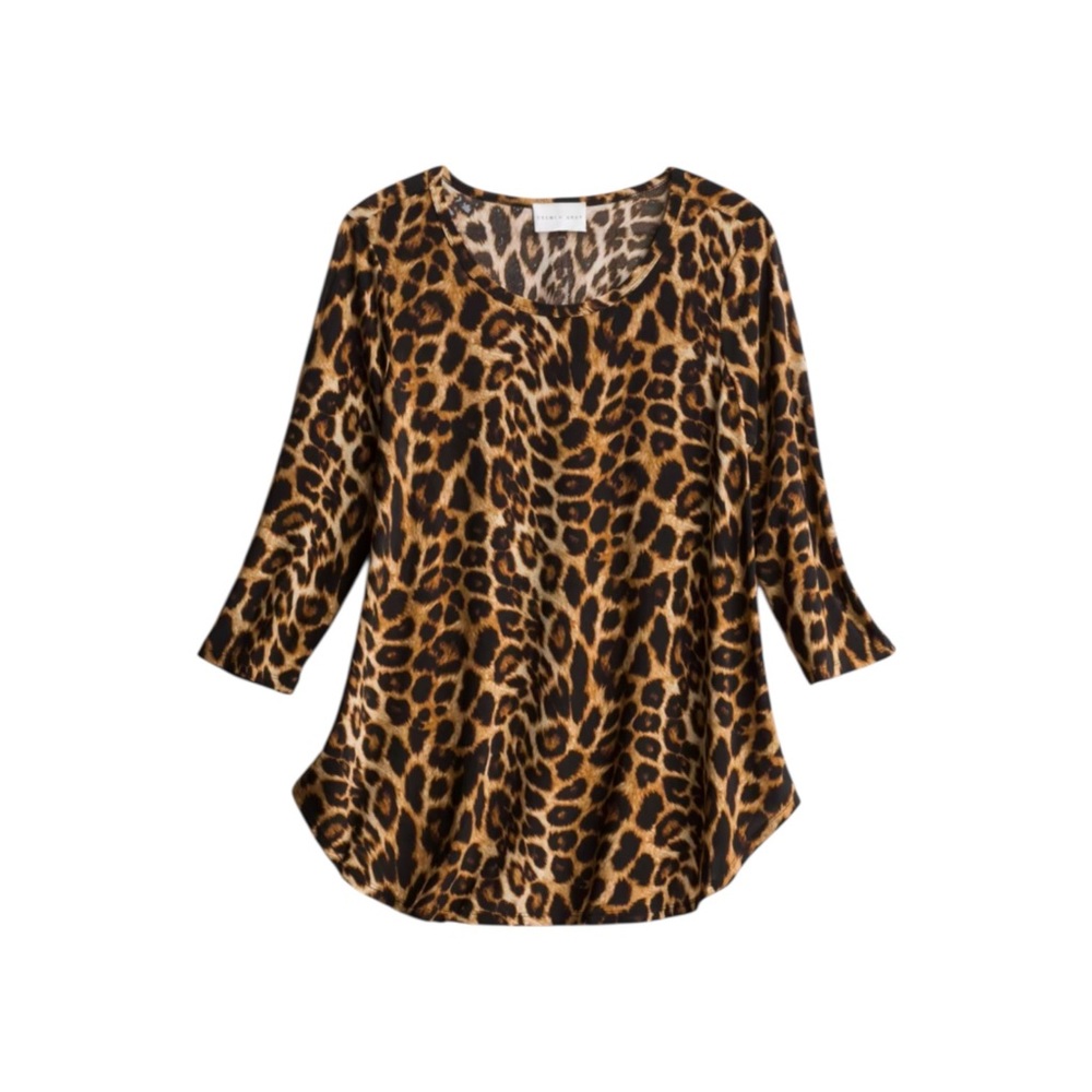 Stitch Fix French Grey | Hanny Crew Neck Knit Leopard Print Blouse | 1X